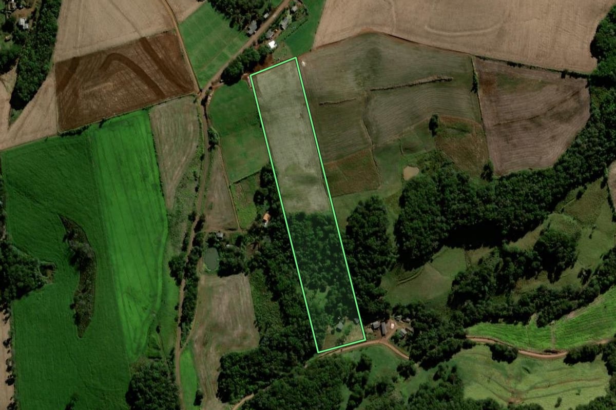 Imagem de satélite do imóvel rural em Chopinzinho (PR), com o contorno declarado no CAR desenhado por cima.