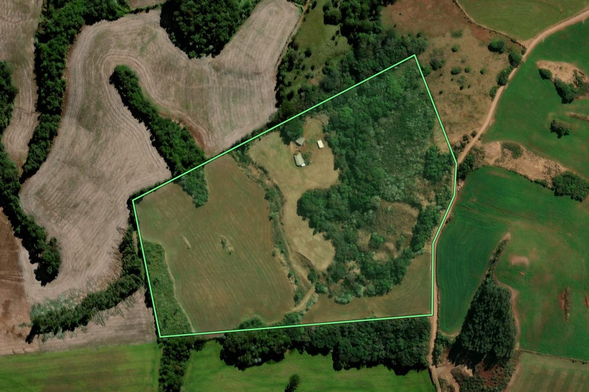 Imagem de satélite do imóvel rural em Chopinzinho (PR), com o contorno declarado no CAR desenhado por cima.