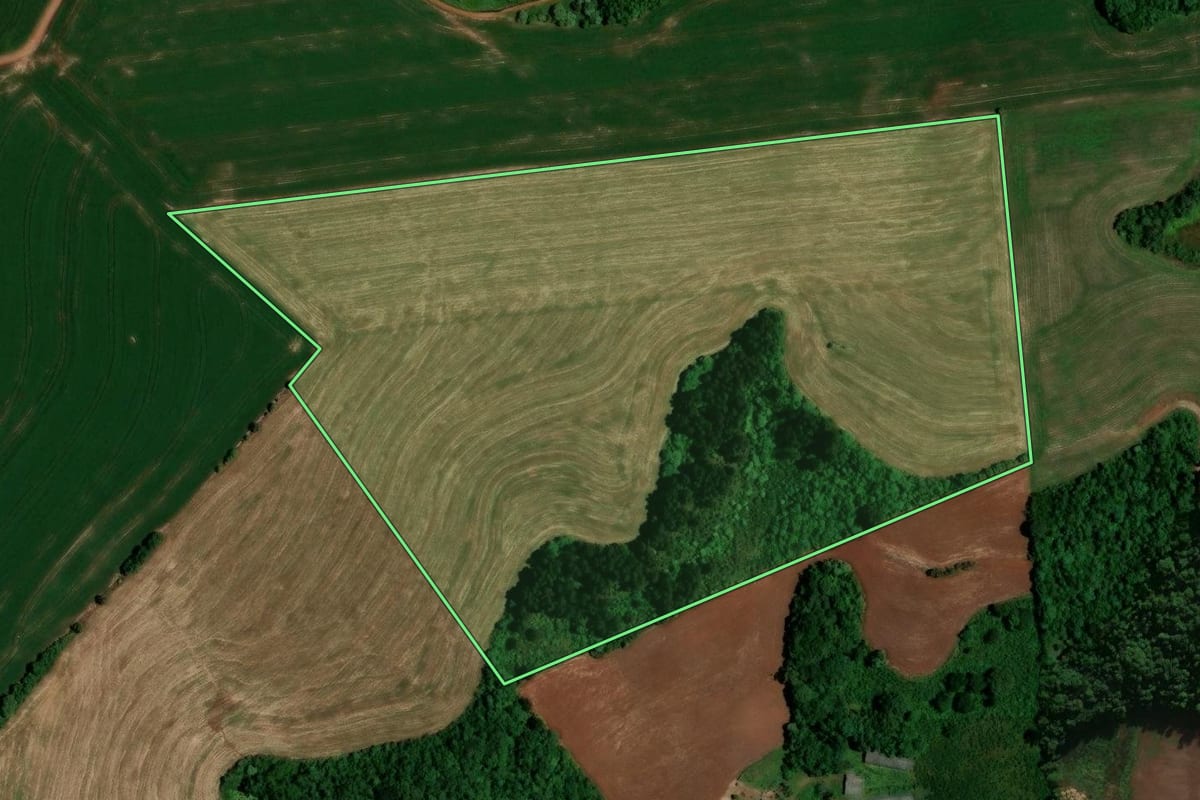 Imagem de satélite do imóvel rural em Chopinzinho (PR), com o contorno declarado no CAR desenhado por cima.