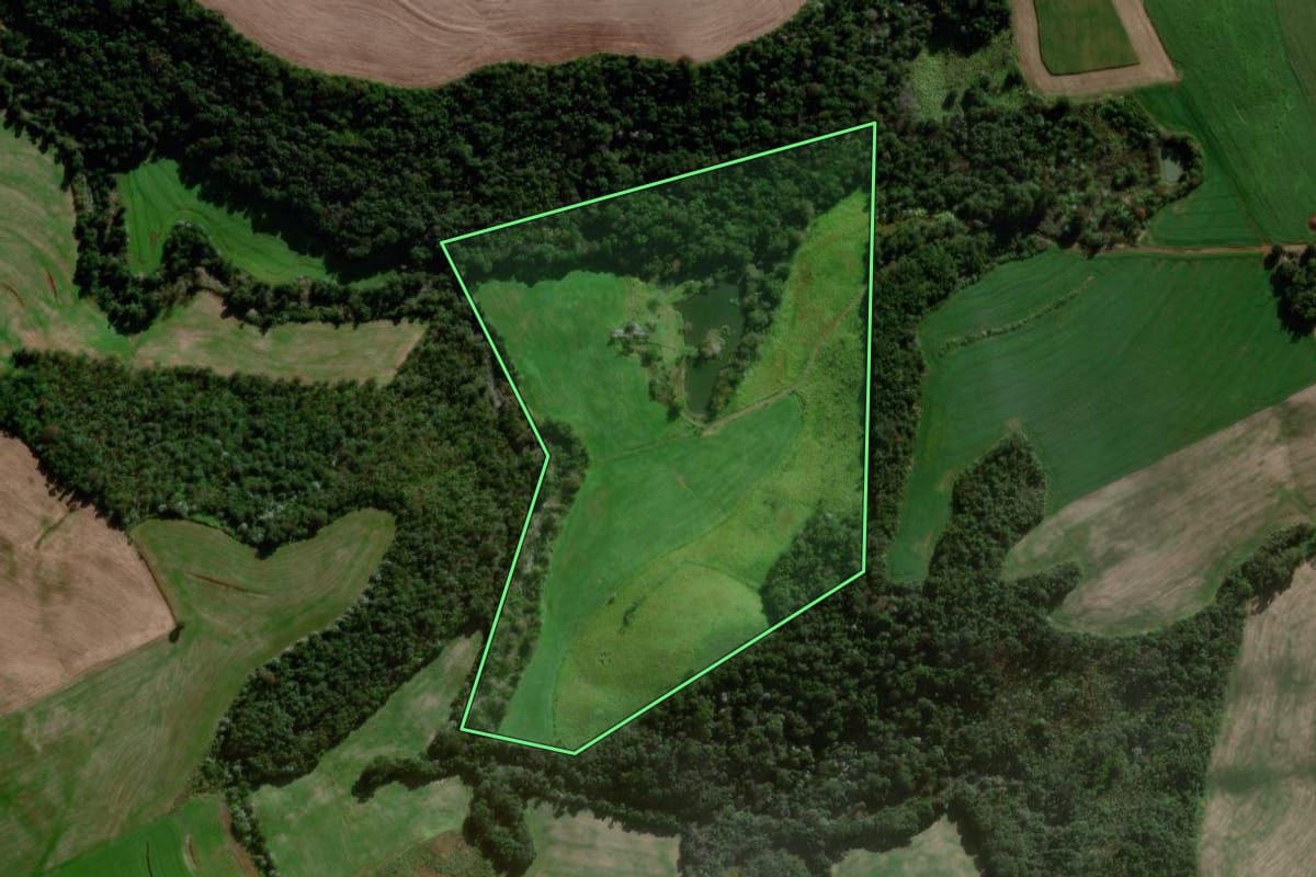 Imagem de satélite do imóvel rural em Chopinzinho (PR), com o contorno declarado no CAR desenhado por cima.