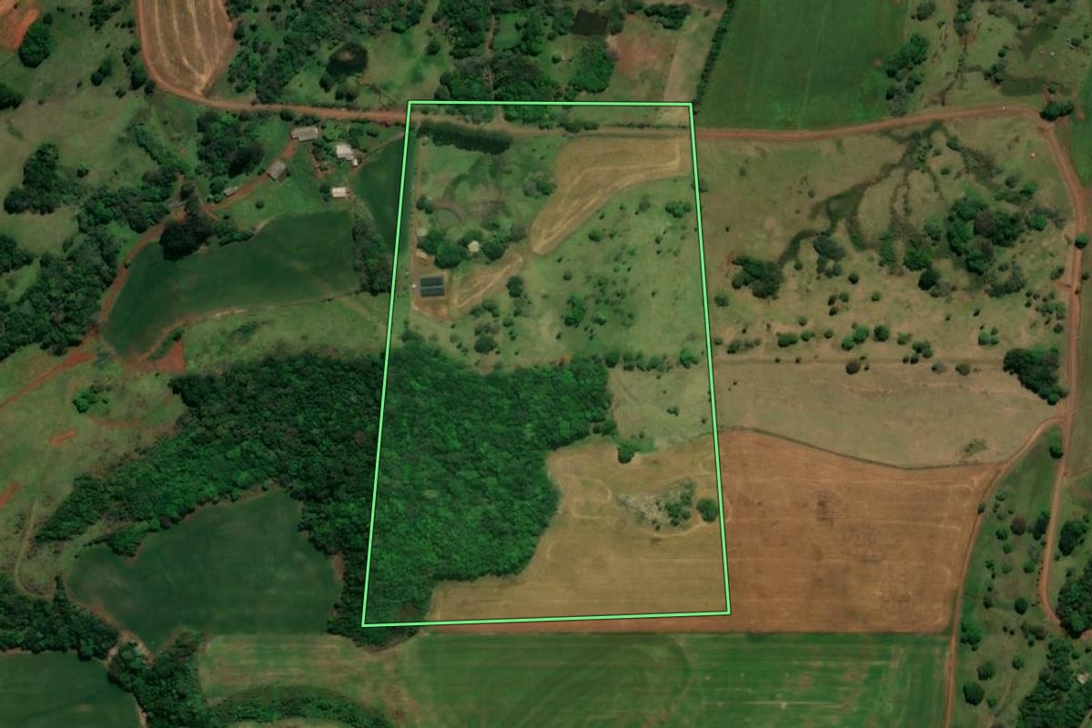 Imagem de satélite do imóvel rural em Chopinzinho (PR), com o contorno declarado no CAR desenhado por cima.
