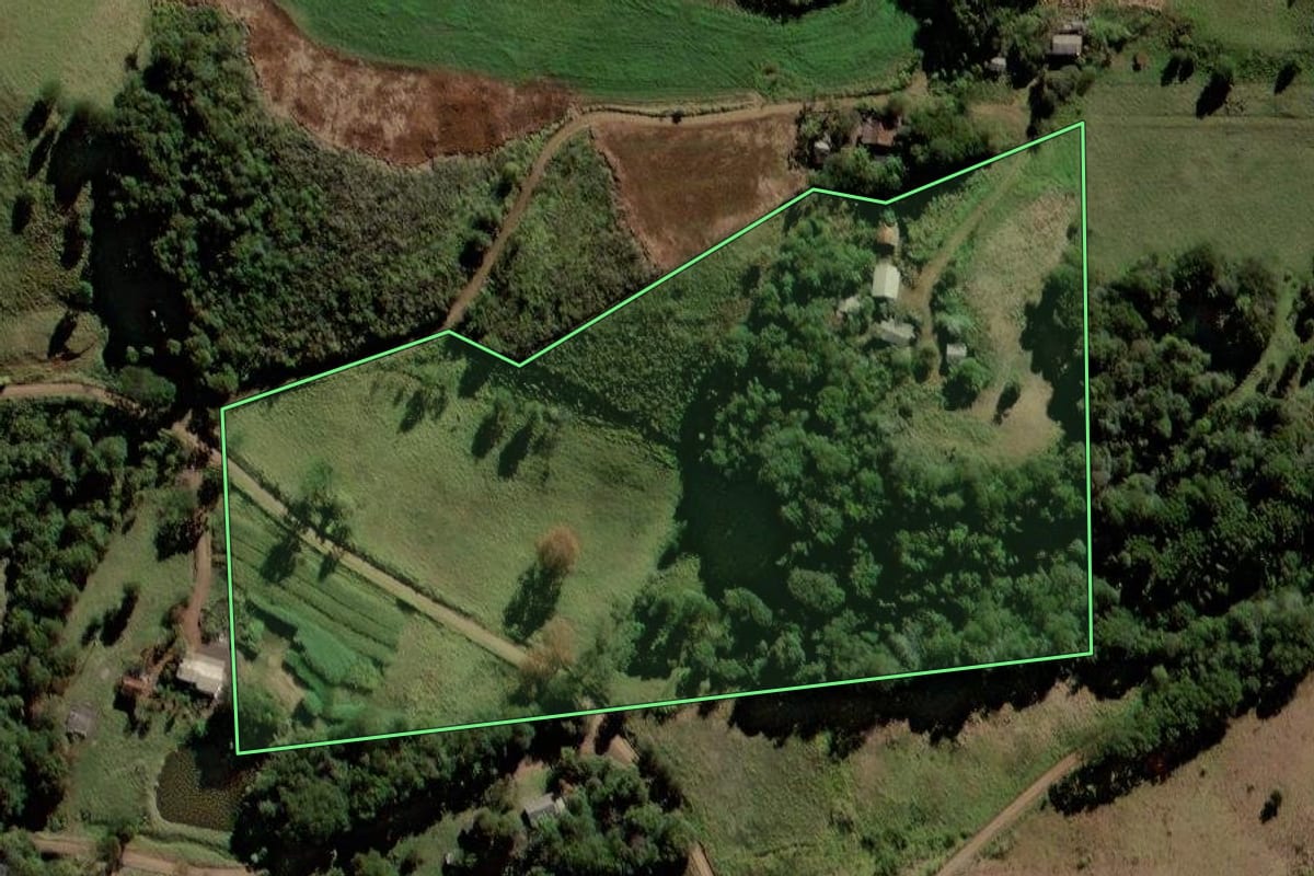Imagem de satélite do imóvel rural em Chopinzinho (PR), com o contorno declarado no CAR desenhado por cima.