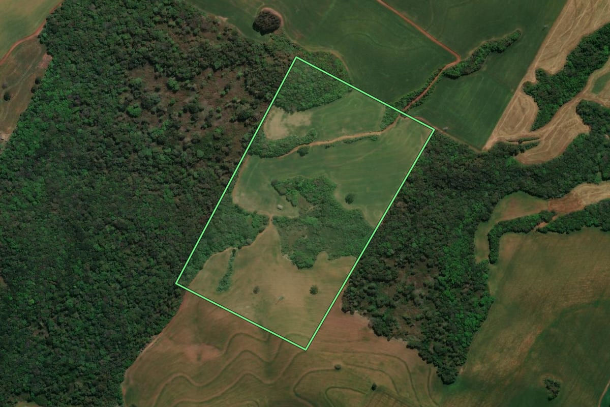 Imagem de satélite do imóvel rural em Chopinzinho (PR), com o contorno declarado no CAR desenhado por cima.