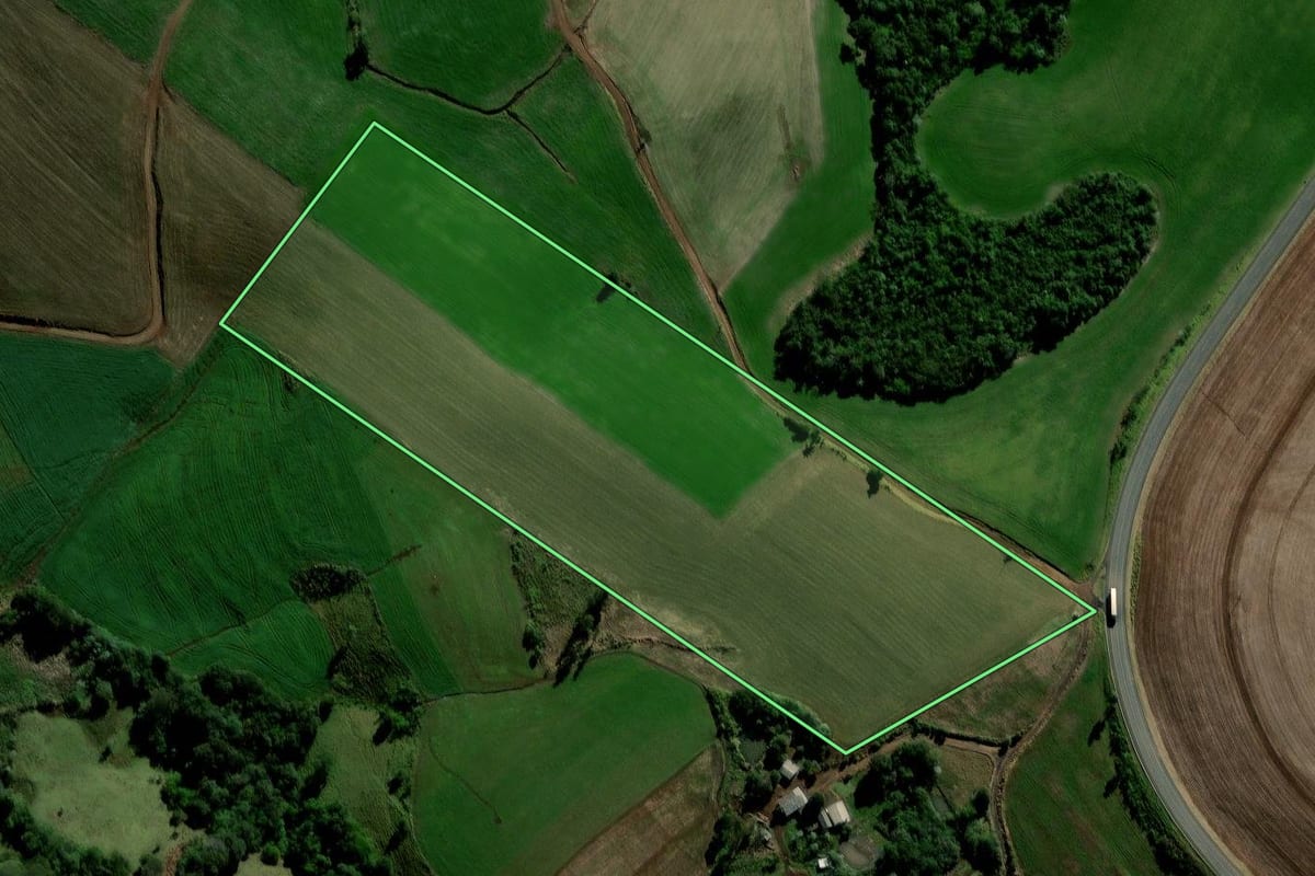 Imagem de satélite do imóvel rural em Chopinzinho (PR), com o contorno declarado no CAR desenhado por cima.
