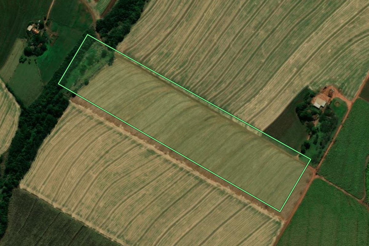 Imagem de satélite do imóvel rural em Cianorte (PR), com o contorno declarado no CAR desenhado por cima.