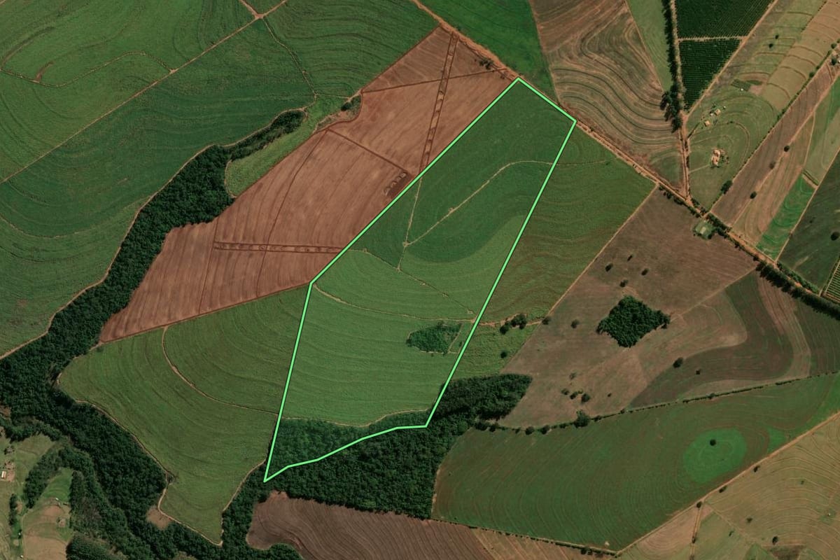 Imagem de satélite do imóvel rural em Cianorte (PR), com o contorno declarado no CAR desenhado por cima.