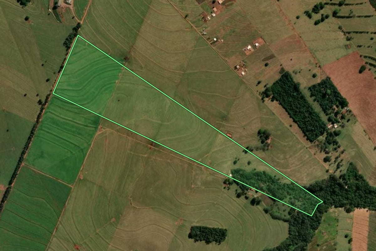 Imagem de satélite do imóvel rural em Cianorte (PR), com o contorno declarado no CAR desenhado por cima.