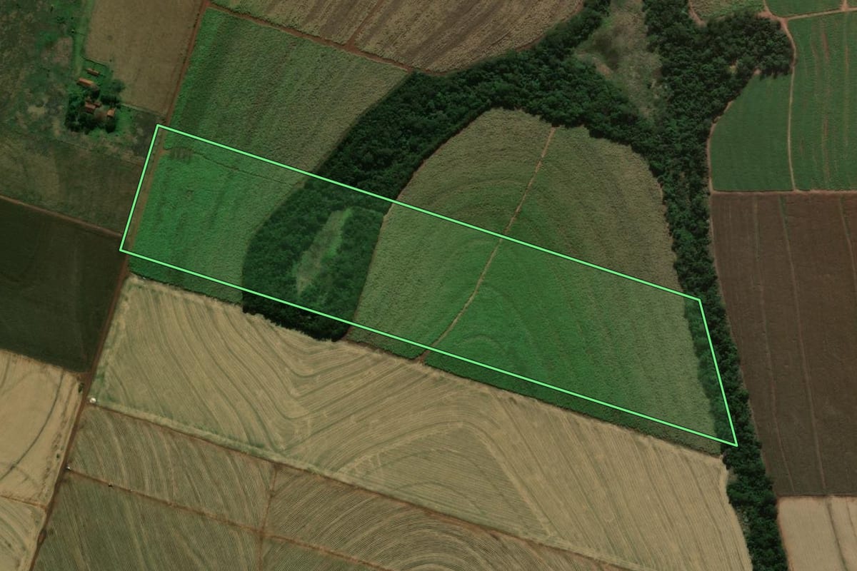 Imagem de satélite do imóvel rural em Cianorte (PR), com o contorno declarado no CAR desenhado por cima.