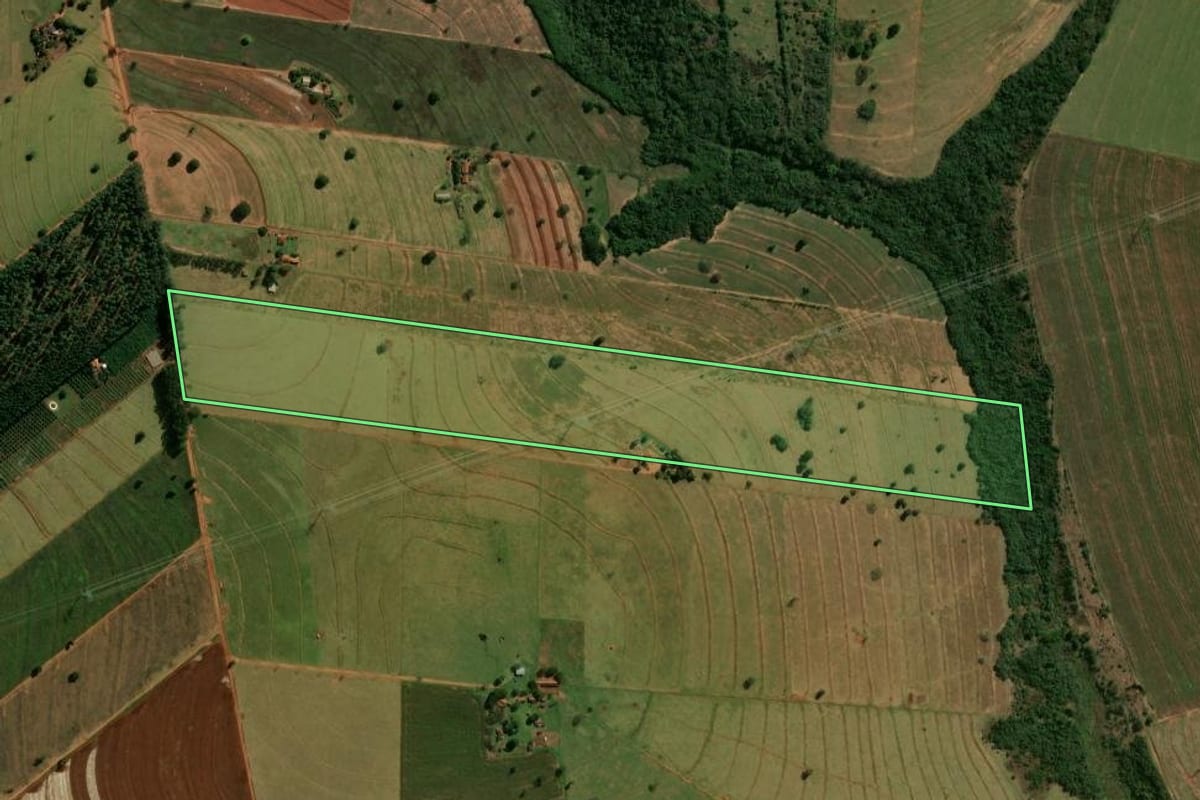 Imagem de satélite do imóvel rural em Cianorte (PR), com o contorno declarado no CAR desenhado por cima.