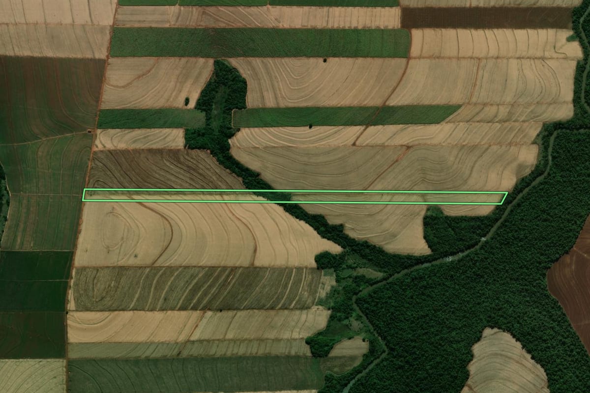 Imagem de satélite do imóvel rural em Cianorte (PR), com o contorno declarado no CAR desenhado por cima.