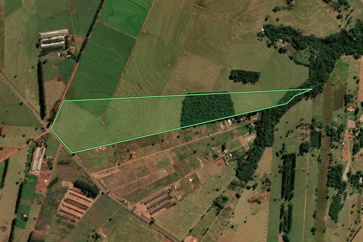 Imagem de satélite do imóvel rural em Cianorte (PR), com o contorno declarado no CAR desenhado por cima.