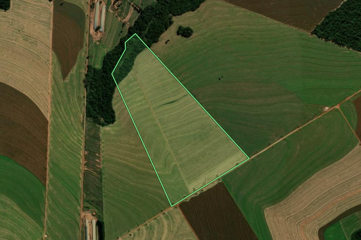 Imagem de satélite do imóvel rural em Cianorte (PR), com o contorno declarado no CAR desenhado por cima.