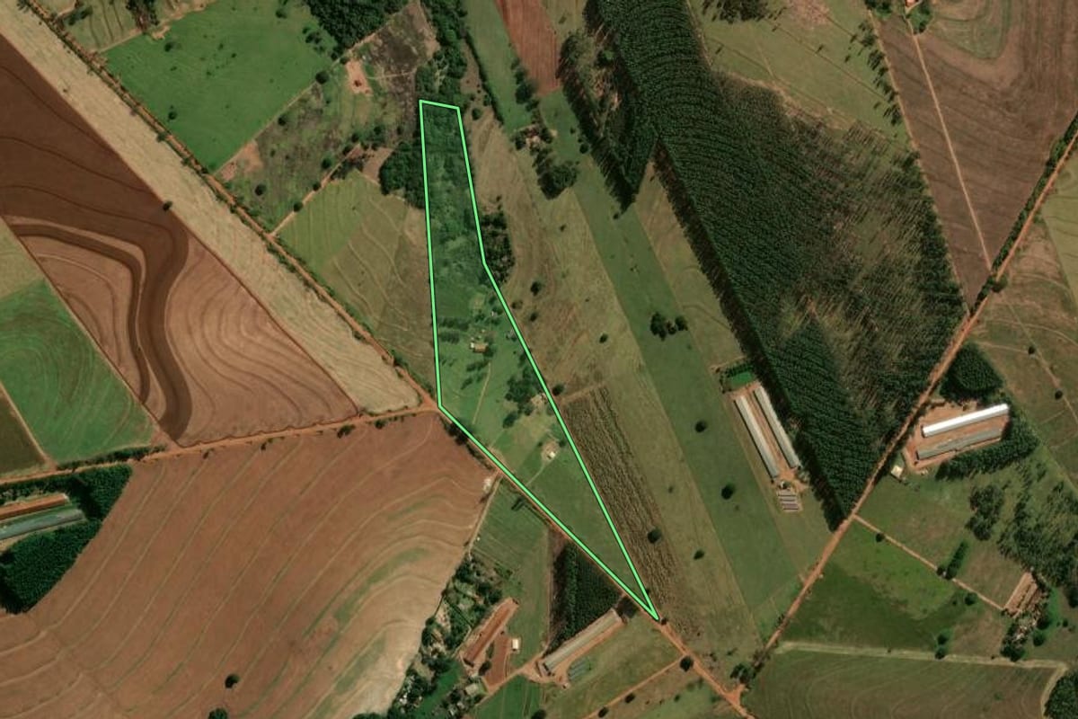 Imagem de satélite do imóvel rural em Cianorte (PR), com o contorno declarado no CAR desenhado por cima.