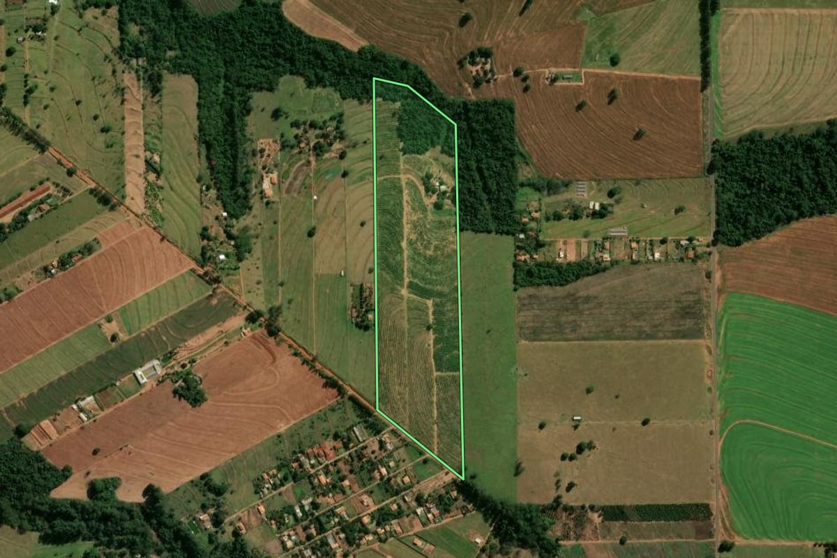 Imagem de satélite do imóvel rural em Cianorte (PR), com o contorno declarado no CAR desenhado por cima.