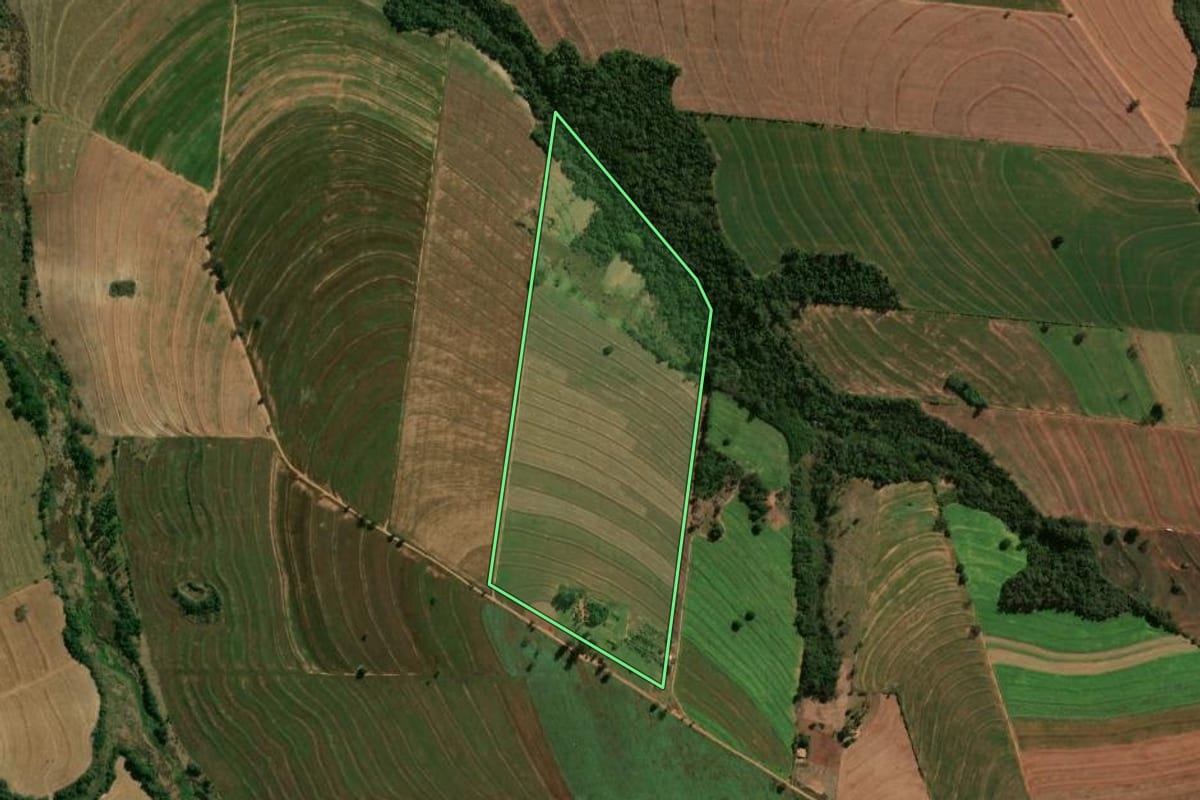 Imagem de satélite do imóvel rural em Cianorte (PR), com o contorno declarado no CAR desenhado por cima.