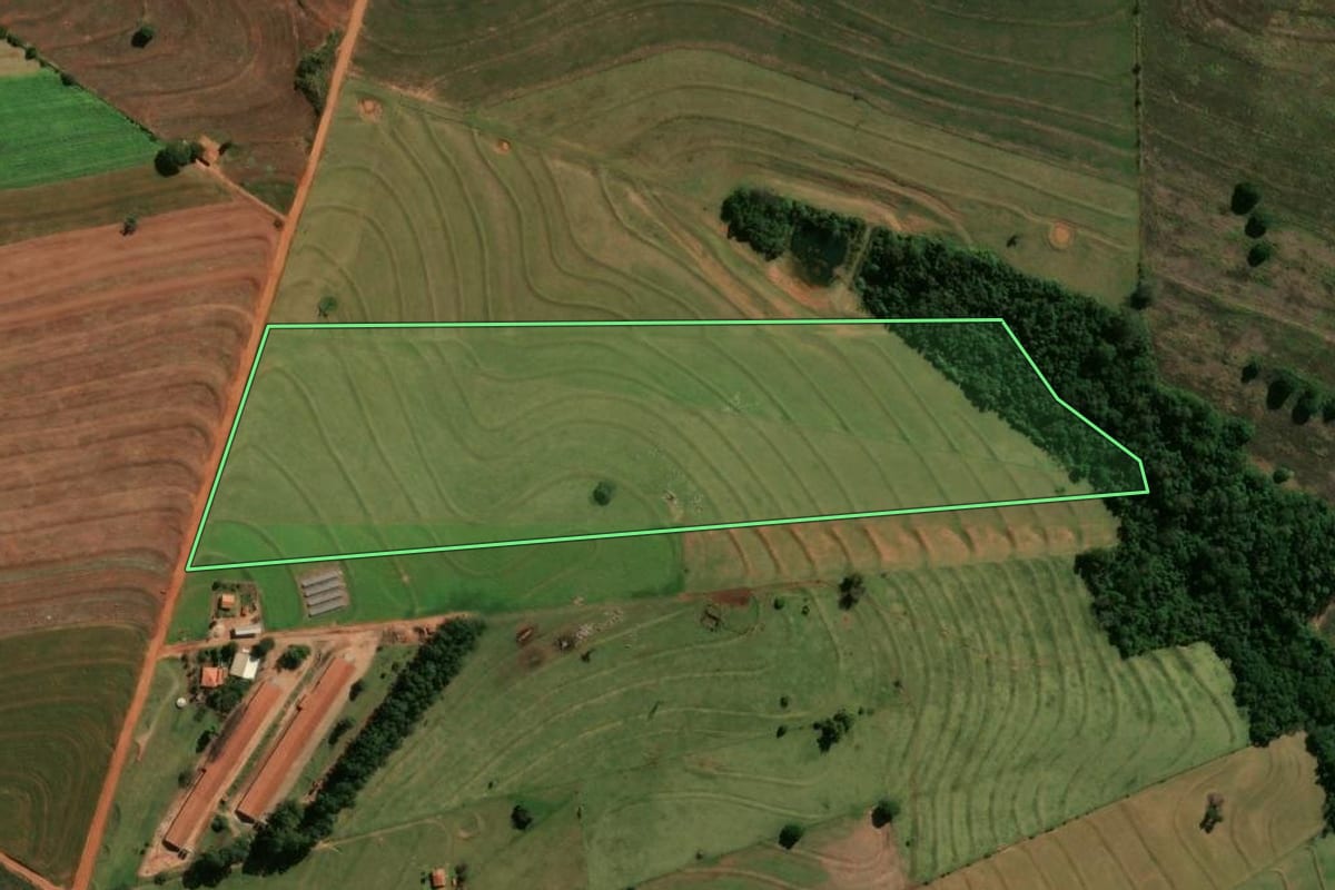 Imagem de satélite do imóvel rural em Cianorte (PR), com o contorno declarado no CAR desenhado por cima.