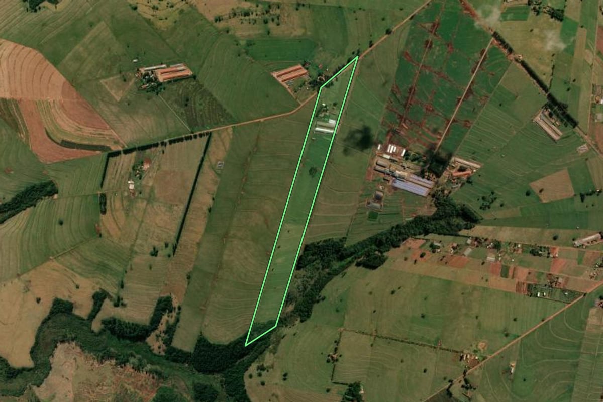 Imagem de satélite do imóvel rural em Cianorte (PR), com o contorno declarado no CAR desenhado por cima.