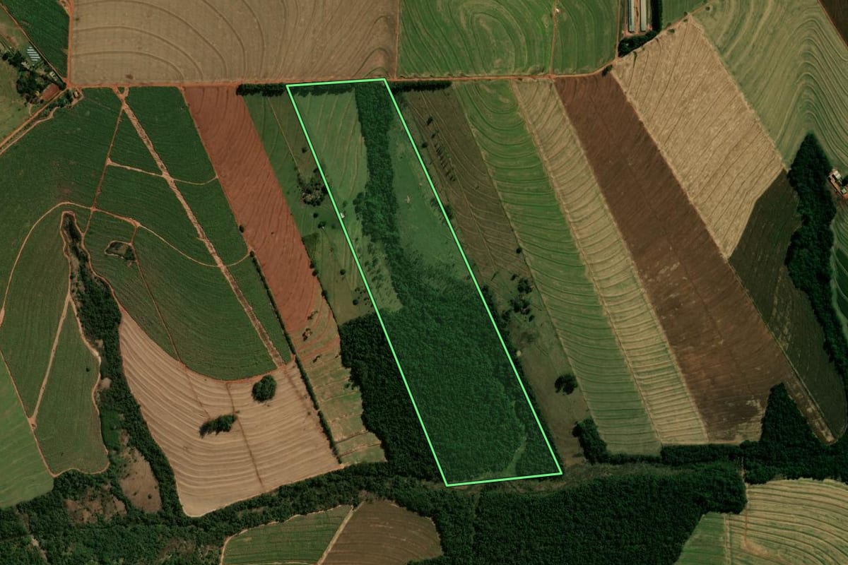 Imagem de satélite do imóvel rural em Cianorte (PR), com o contorno declarado no CAR desenhado por cima.