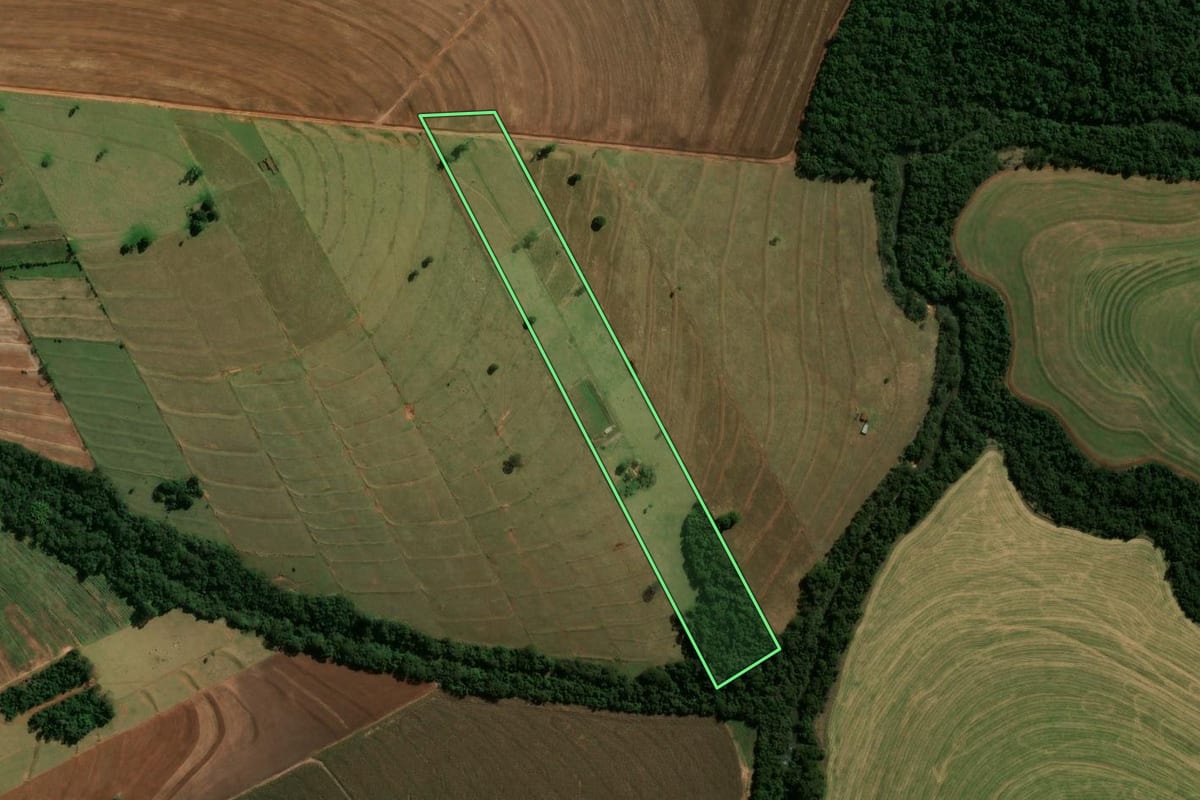 Imagem de satélite do imóvel rural em Cianorte (PR), com o contorno declarado no CAR desenhado por cima.