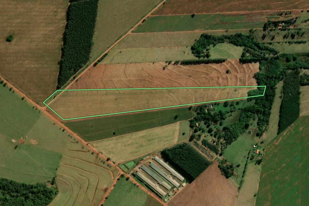 Imagem de satélite do imóvel rural em Cianorte (PR), com o contorno declarado no CAR desenhado por cima.