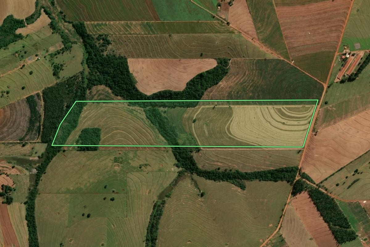 Imagem de satélite do imóvel rural em Cianorte (PR), com o contorno declarado no CAR desenhado por cima.