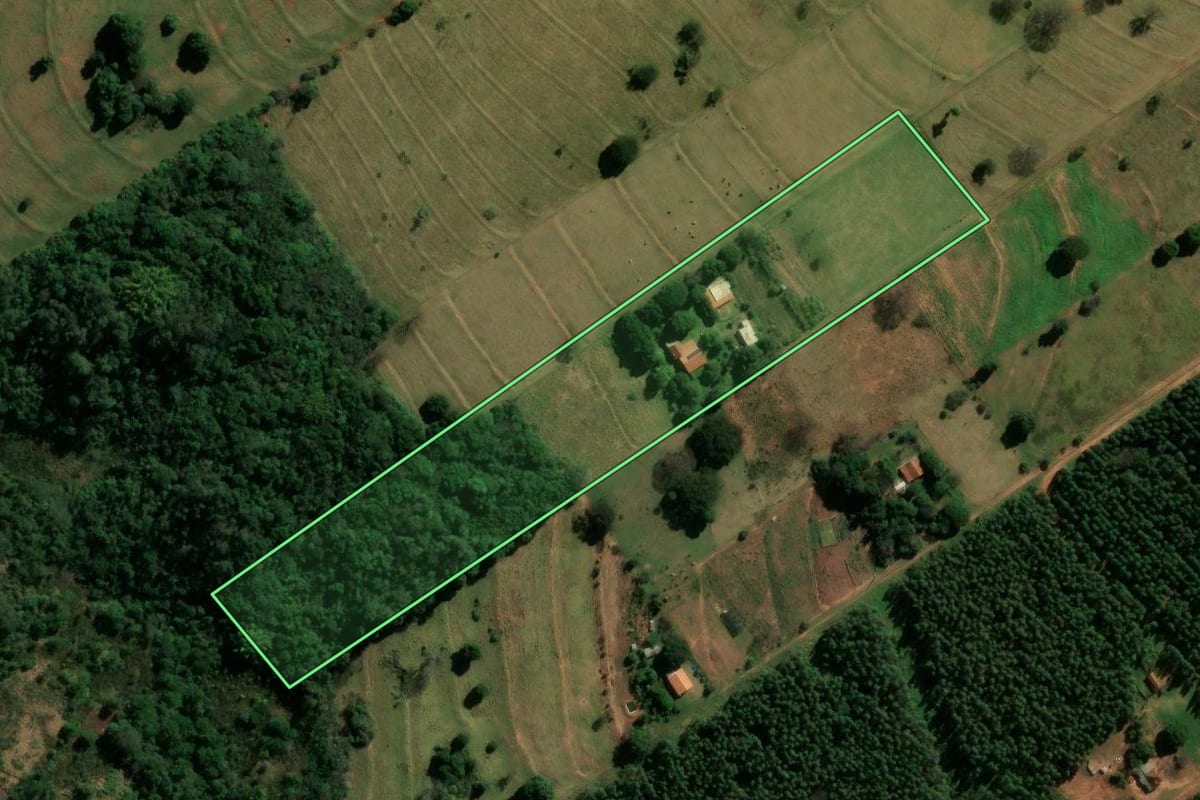 Imagem de satélite do imóvel rural em Cianorte (PR), com o contorno declarado no CAR desenhado por cima.