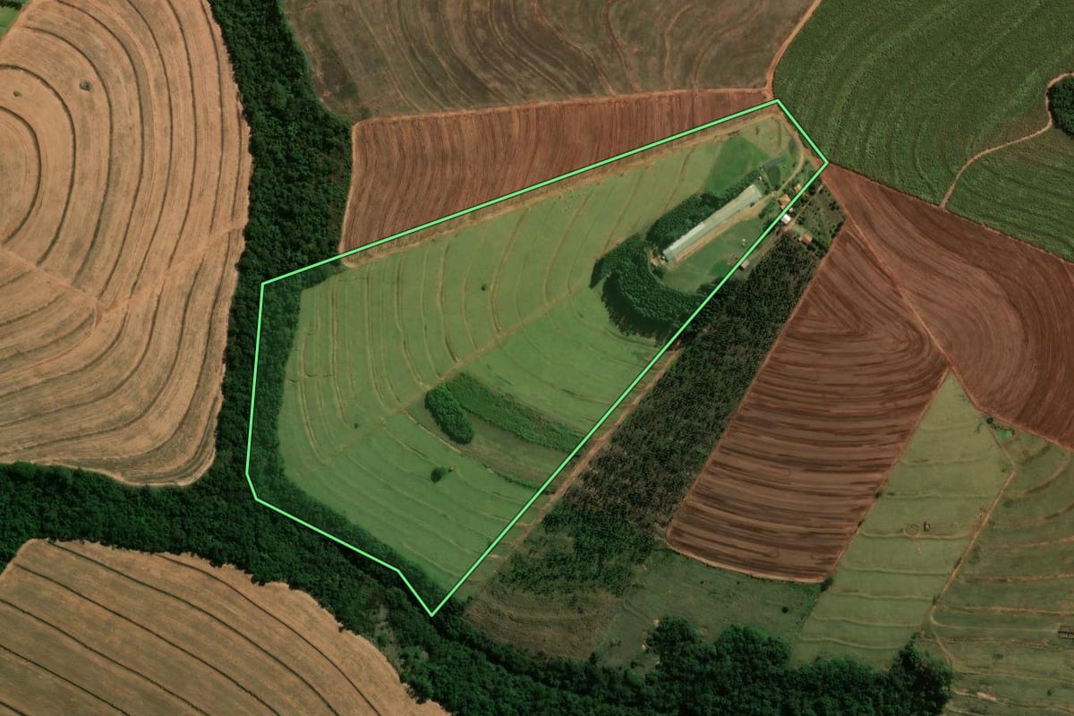 Imagem de satélite do imóvel rural em Cianorte (PR), com o contorno declarado no CAR desenhado por cima.