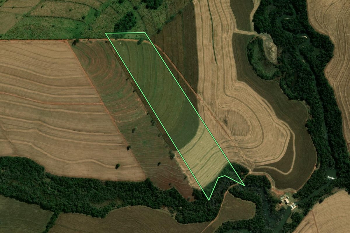Imagem de satélite do imóvel rural em Cianorte (PR), com o contorno declarado no CAR desenhado por cima.