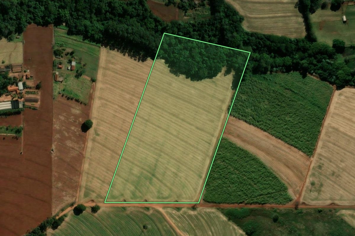 Imagem de satélite do imóvel rural em Cianorte (PR), com o contorno declarado no CAR desenhado por cima.