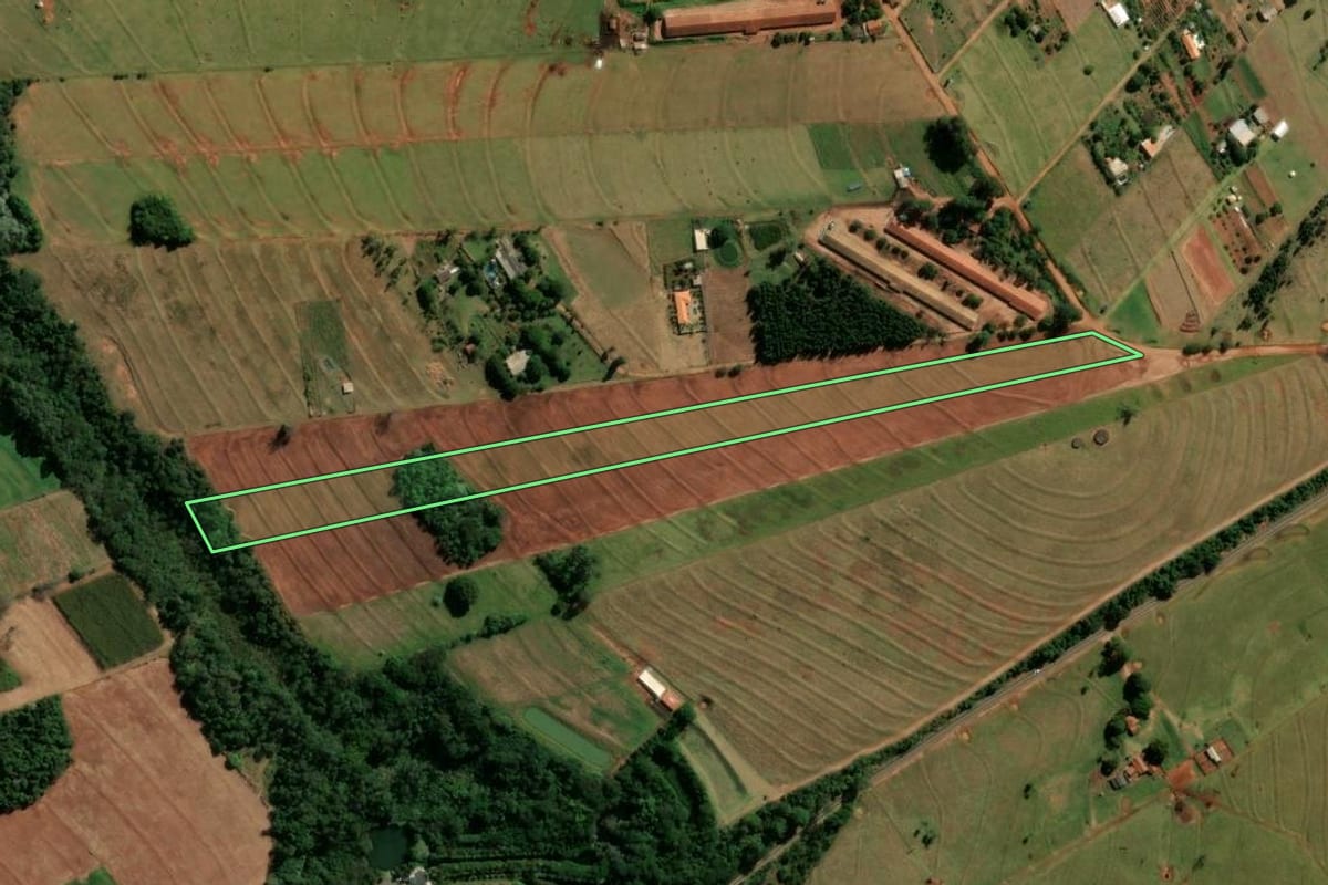 Imagem de satélite do imóvel rural em Cianorte (PR), com o contorno declarado no CAR desenhado por cima.