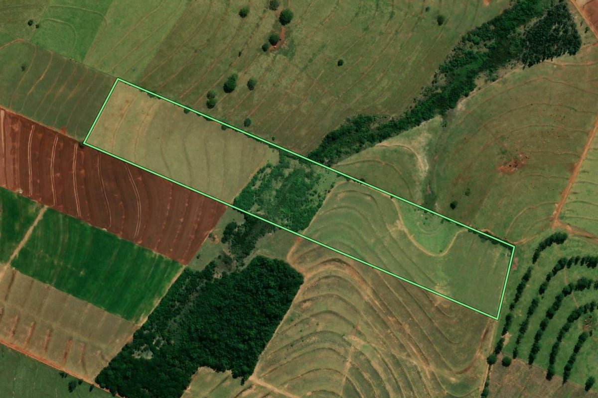 Imagem de satélite do imóvel rural em Cidade Gaúcha (PR), com o contorno declarado no CAR desenhado por cima.