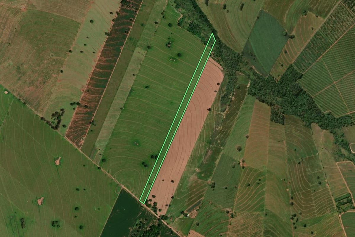 Imagem de satélite do imóvel rural em Cidade Gaúcha (PR), com o contorno declarado no CAR desenhado por cima.