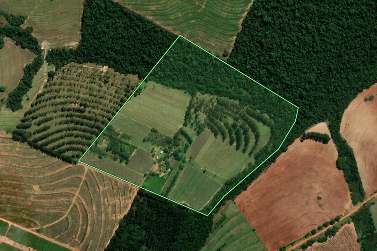 Imagem de satélite do imóvel rural em Cidade Gaúcha (PR), com o contorno declarado no CAR desenhado por cima.