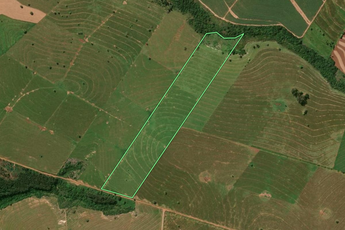 Imagem de satélite do imóvel rural em Cidade Gaúcha (PR), com o contorno declarado no CAR desenhado por cima.
