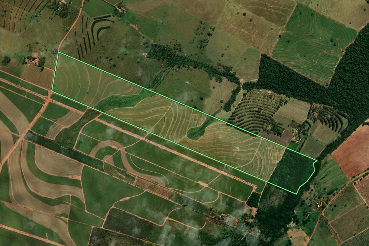Imagem de satélite do imóvel rural em Cidade Gaúcha (PR), com o contorno declarado no CAR desenhado por cima.