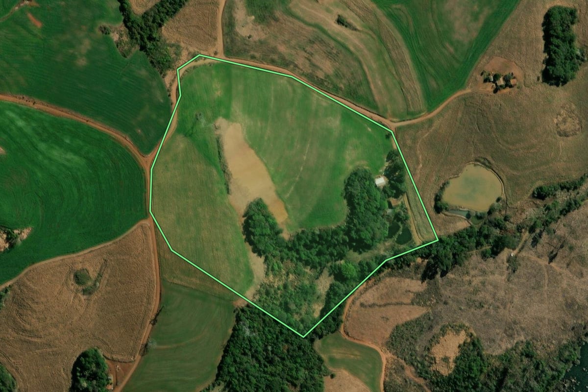 Imagem de satélite do imóvel rural em Clevelândia (PR), com o contorno declarado no CAR desenhado por cima.