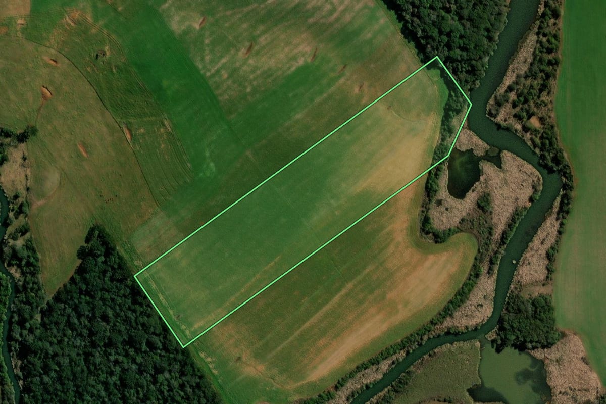Imagem de satélite do imóvel rural em Clevelândia (PR), com o contorno declarado no CAR desenhado por cima.