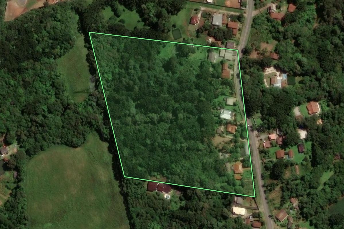Imagem de satélite do imóvel rural em Colombo (PR), com o contorno declarado no CAR desenhado por cima.