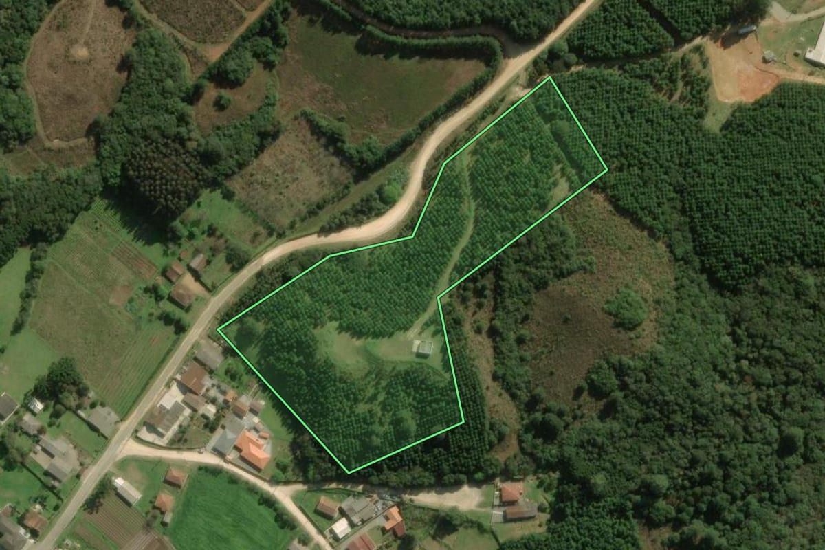 Imagem de satélite do imóvel rural em Colombo (PR), com o contorno declarado no CAR desenhado por cima.