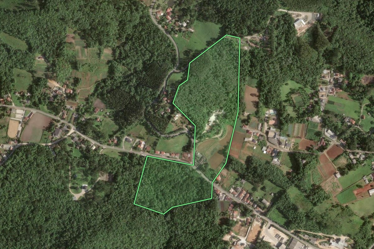 Imagem de satélite do imóvel rural em Colombo (PR), com o contorno declarado no CAR desenhado por cima.