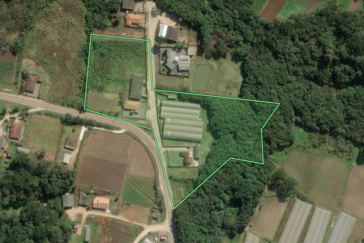 Imagem de satélite do imóvel rural em Colombo (PR), com o contorno declarado no CAR desenhado por cima.