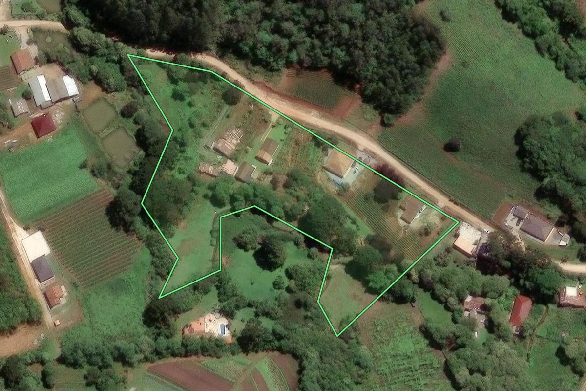 Imagem de satélite do imóvel rural em Colombo (PR), com o contorno declarado no CAR desenhado por cima.