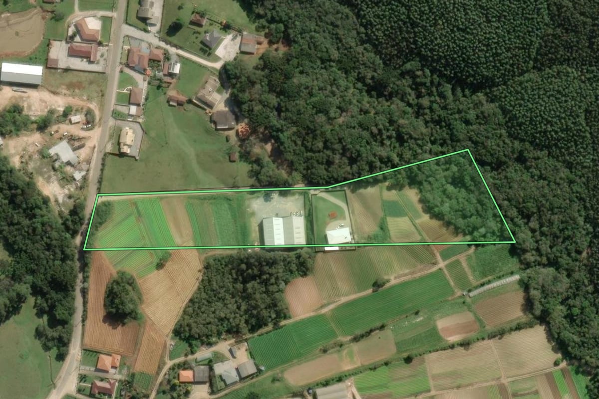 Imagem de satélite do imóvel rural em Colombo (PR), com o contorno declarado no CAR desenhado por cima.