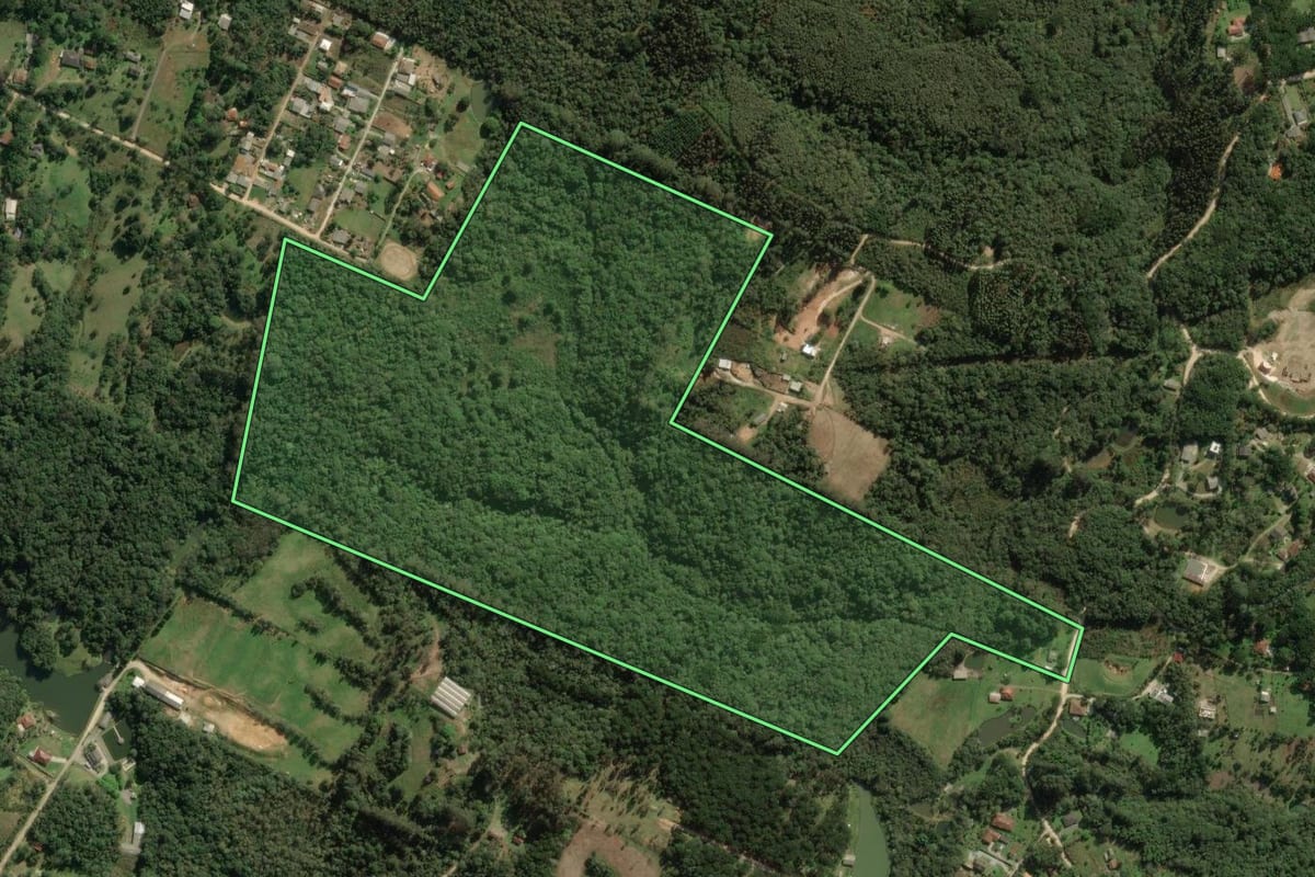 Imagem de satélite do imóvel rural em Colombo (PR), com o contorno declarado no CAR desenhado por cima.