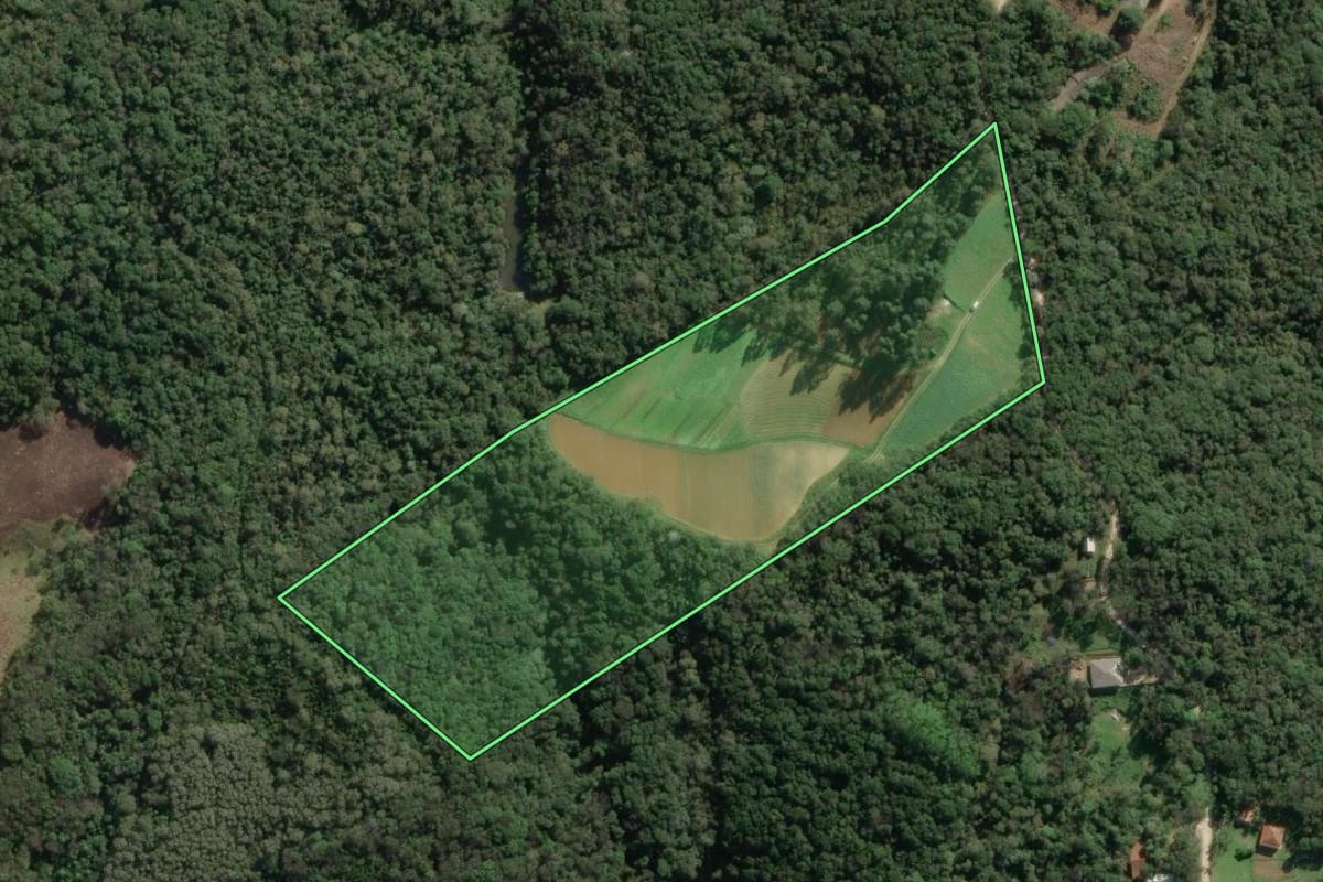 Imagem de satélite do imóvel rural em Colombo (PR), com o contorno declarado no CAR desenhado por cima.