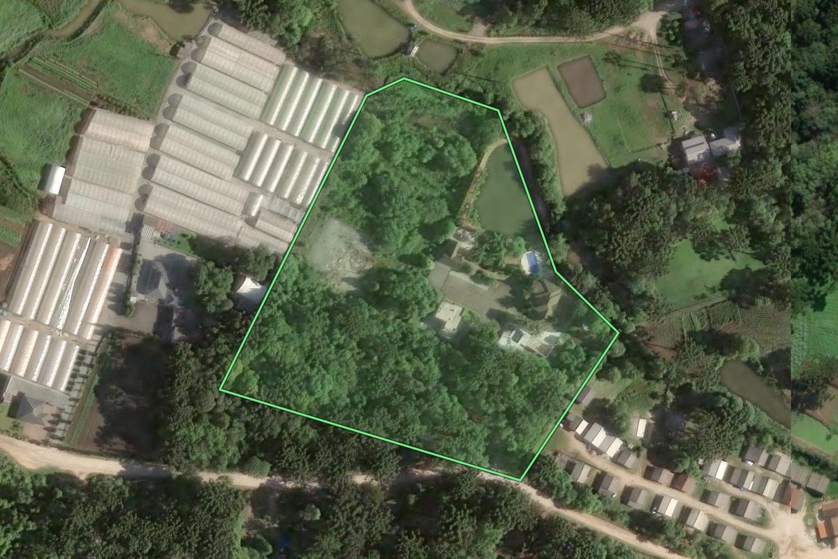 Imagem de satélite do imóvel rural em Colombo (PR), com o contorno declarado no CAR desenhado por cima.