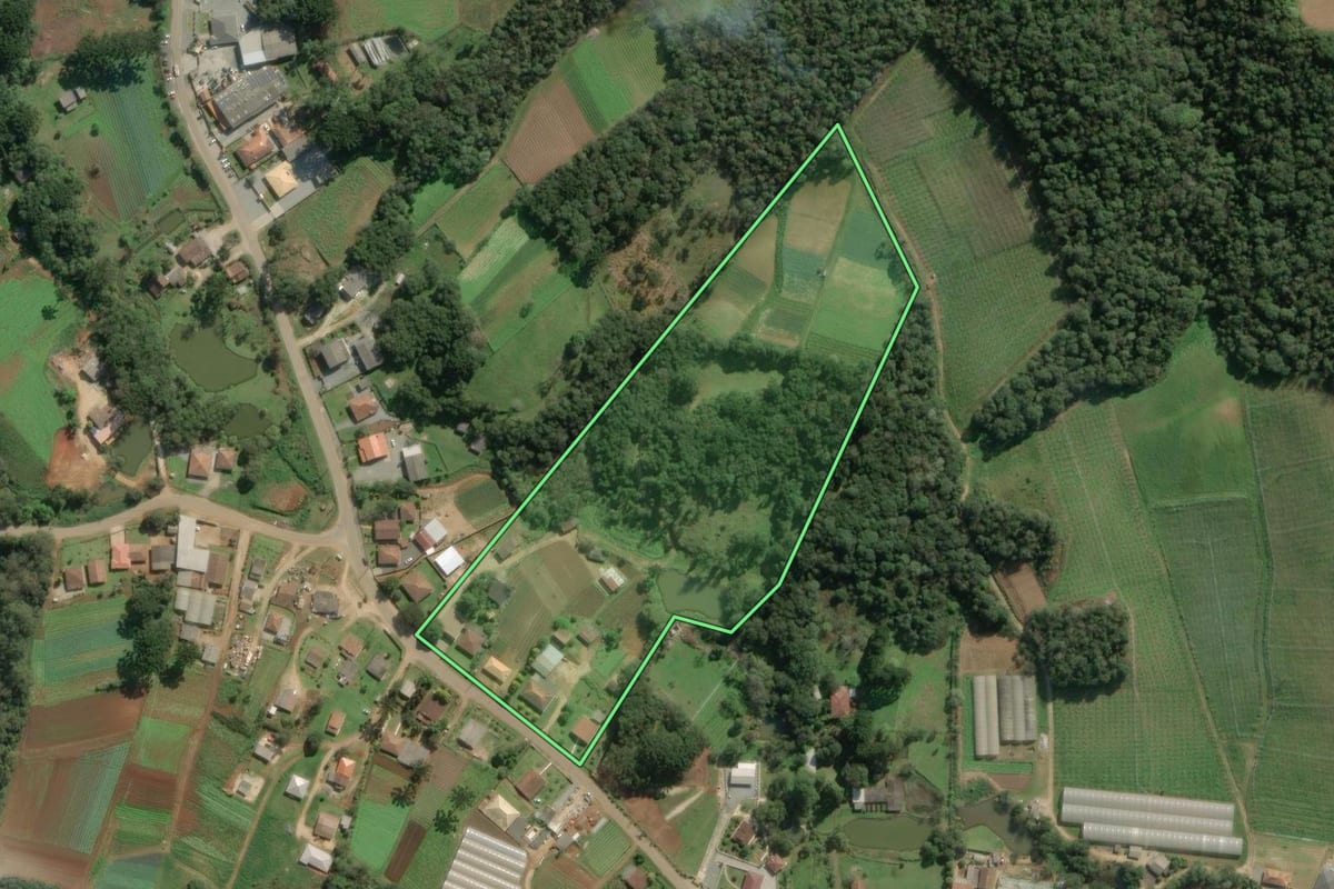 Imagem de satélite do imóvel rural em Colombo (PR), com o contorno declarado no CAR desenhado por cima.