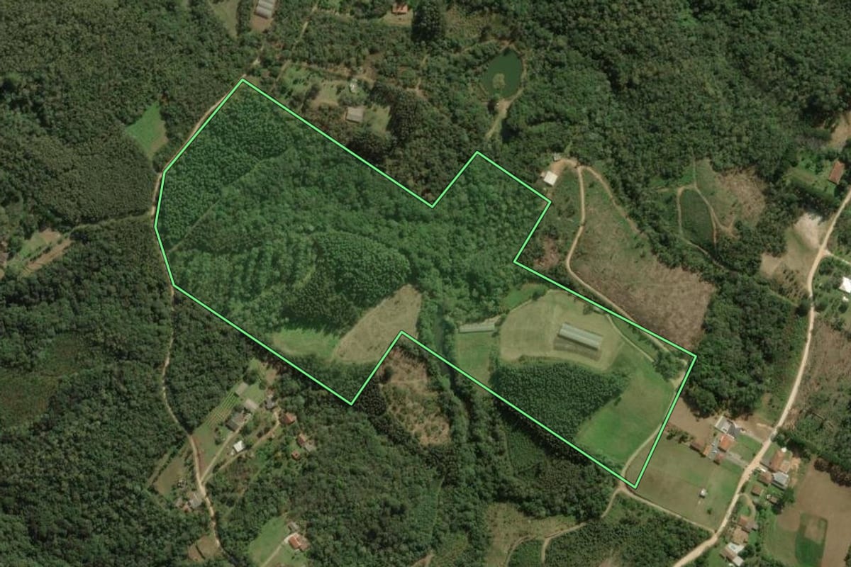 Imagem de satélite do imóvel rural em Colombo (PR), com o contorno declarado no CAR desenhado por cima.
