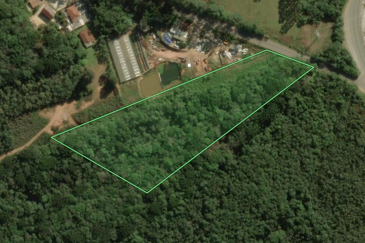Imagem de satélite do imóvel rural em Colombo (PR), com o contorno declarado no CAR desenhado por cima.