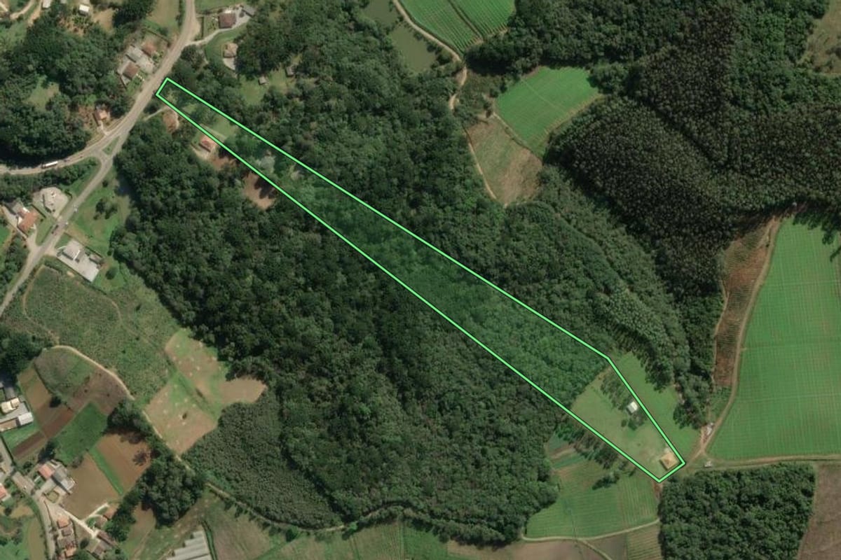 Imagem de satélite do imóvel rural em Colombo (PR), com o contorno declarado no CAR desenhado por cima.